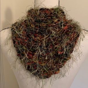 Beautiful Hand Knit Scarf - Gold/Green/Orange-Rust